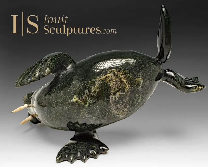 10" Diving Walrus Carving By Matiusi Kingwatsiaq — 'Sparky' 1