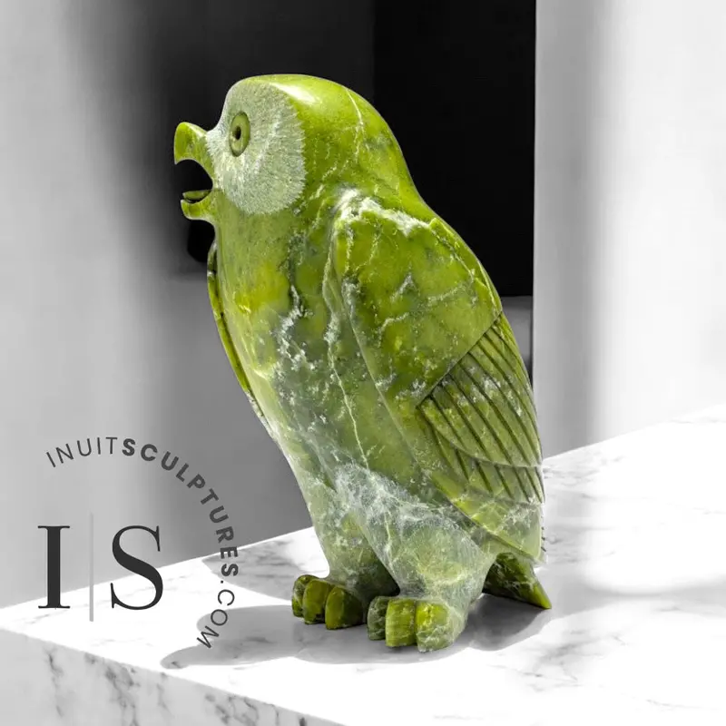 10-Inch Signature Owl Sculpture By The Late Pits Qimirpik (Soccer) 1
