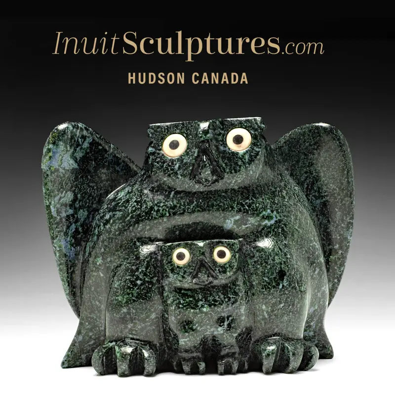10-Inch Signed Owl Pair By Joanasie Manning – 'Devotion' 1