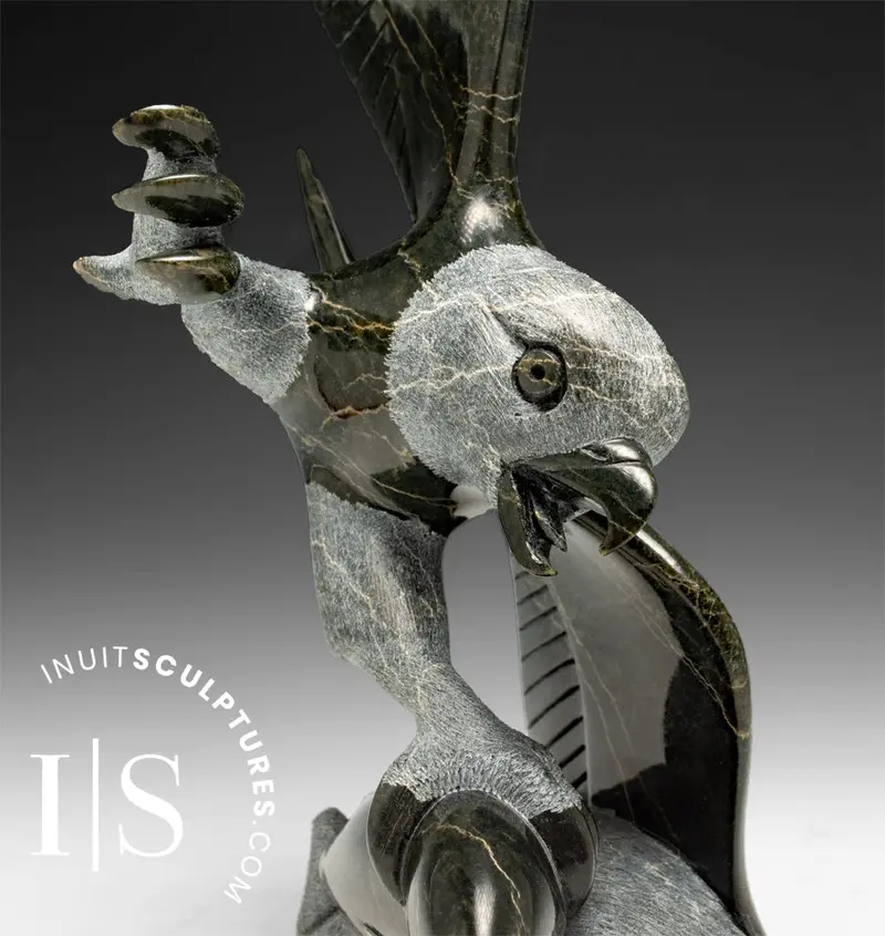 11-Inch Eagle With Fish Sculpture By Pits Qimirpik, Final 'Wag The Tail' Edition 1