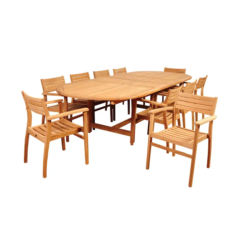 11-Piece Oval Extendable Outdoor Dining Set With Stackable Chairs 1