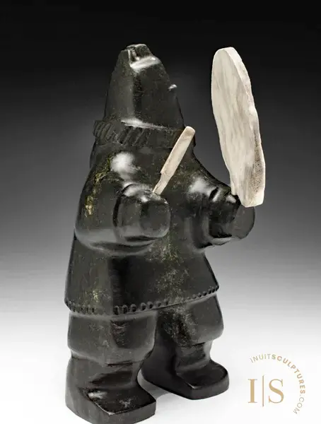 12-Inch Bear Drum Dancer Figure By Louie Makittuq (Gjoa Haven) – 'Drummer Boy' 1