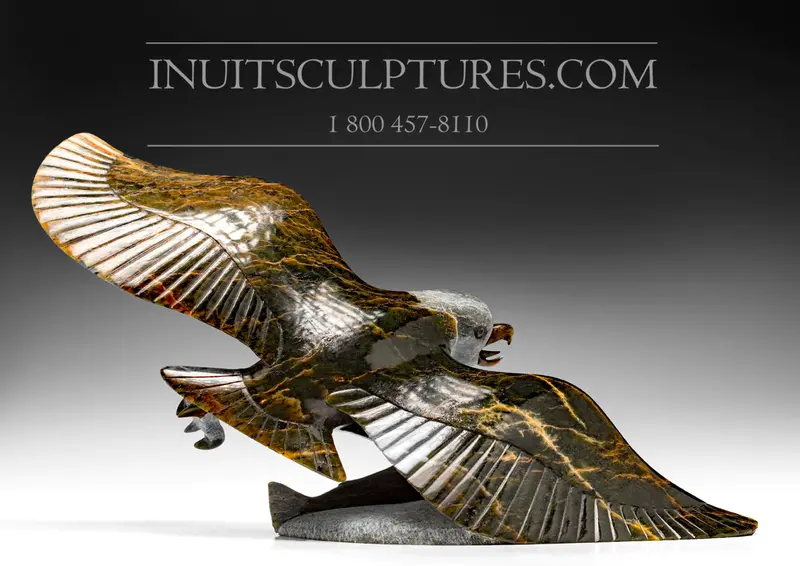 12-Inch Brown Eagle With Fish Sculpture By Pitseolak Qimirpik 1
