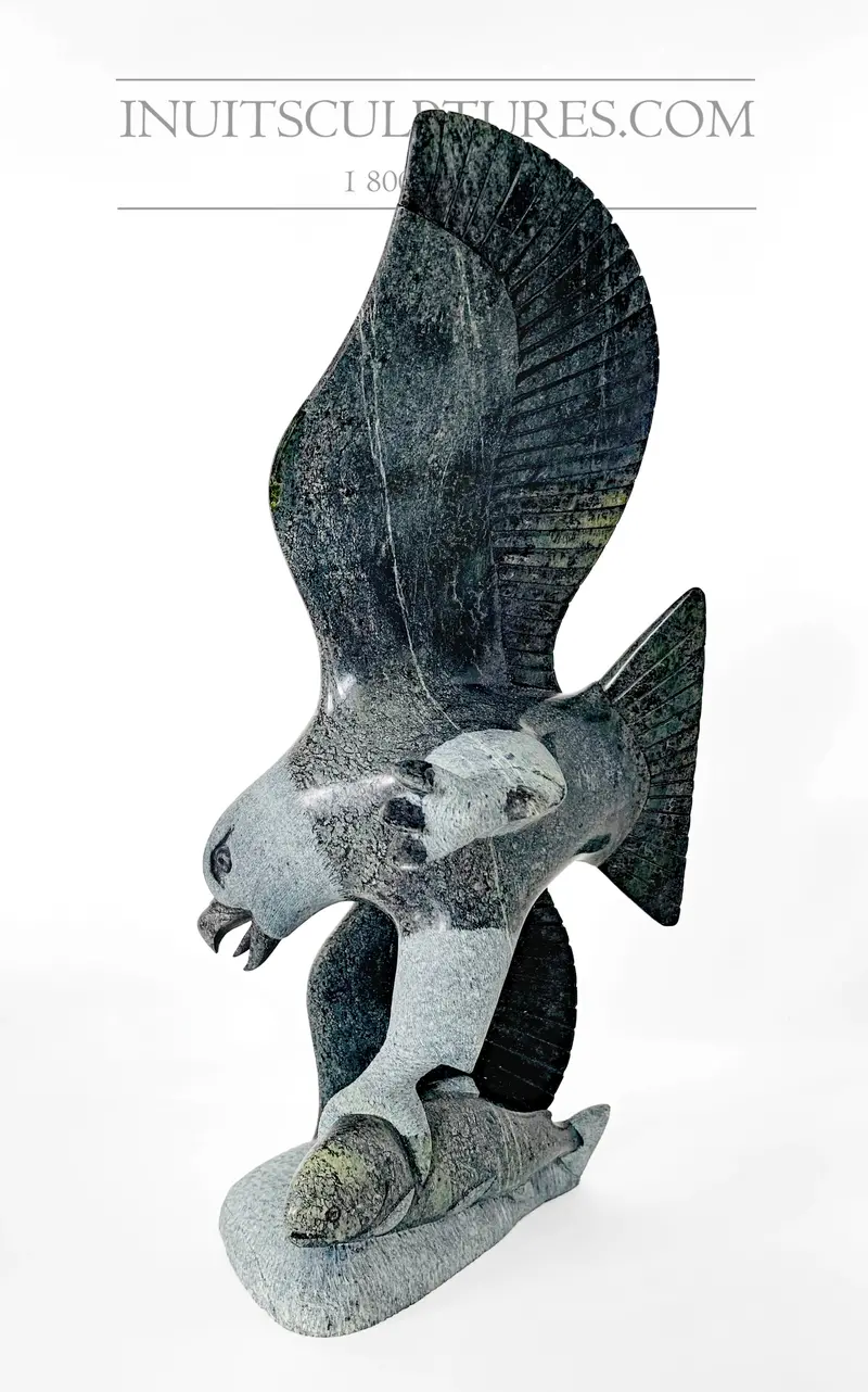 12-Inch Eagle With Fish Sculpture — Pandemic Series By Pitseolak Qimirpik 1