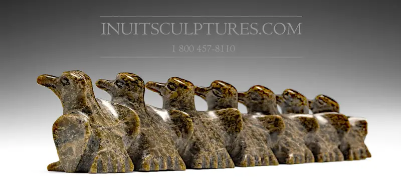 12-Inch Flock Of Birds Sculpture By Late Pavinak Petaulassie 1