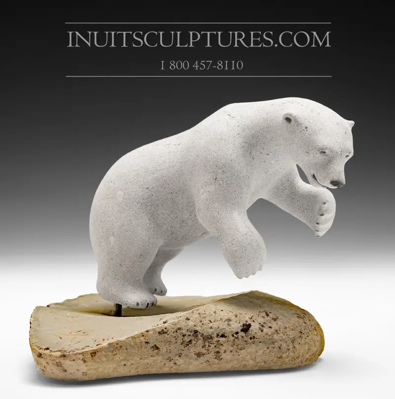 12-Inch Polar Bear Sculpture By Joseph Suqsiaq – Bold Arctic Predator Interpretation 1