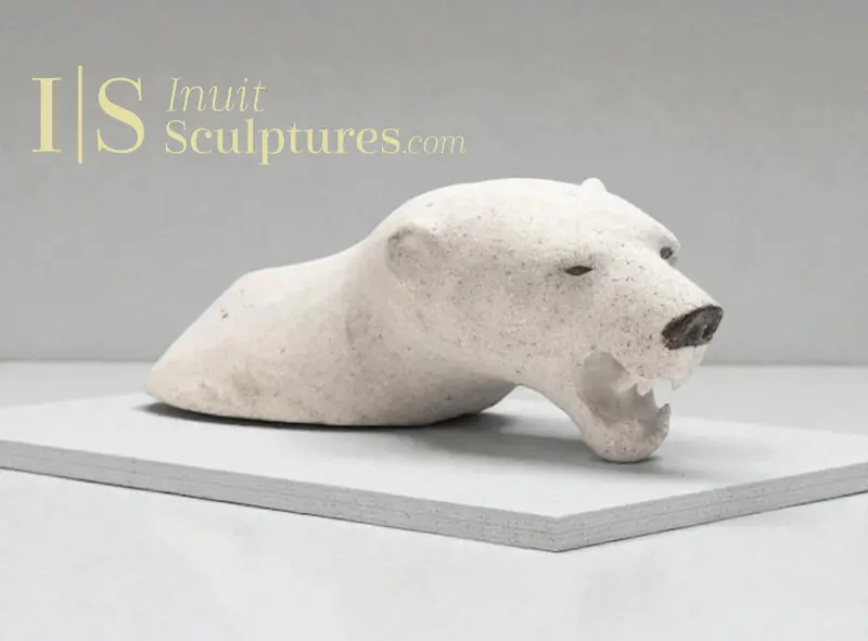 12" Polar Bear Head Sculpture By Joseph Suqsiaq — 'Warrior Heart' 1