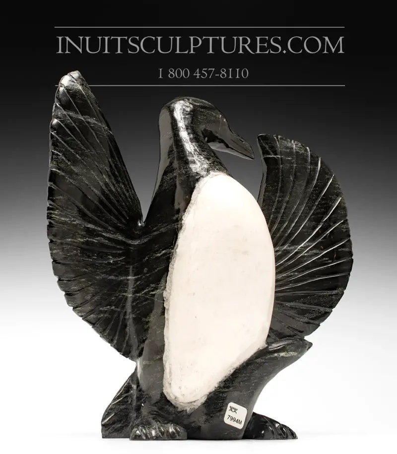 13-Inch Hand-Carved Murre Bird Figure By Kellypalik Etidlooie 1