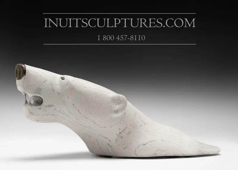 13-Inch Polar Bear Head Sculpture 'Jaws' By Joseph Suqslaq 1