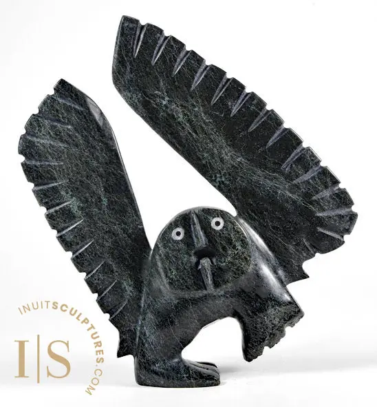 13-Inch Signature Owl Carving By Palaya Qiatsuq – 'Blackout' Series 1