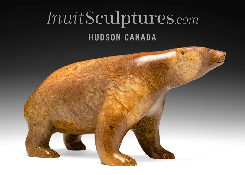 13-Inch Signature Walking Bear Carving By Bill Nasogaluak (Tangerine) 1