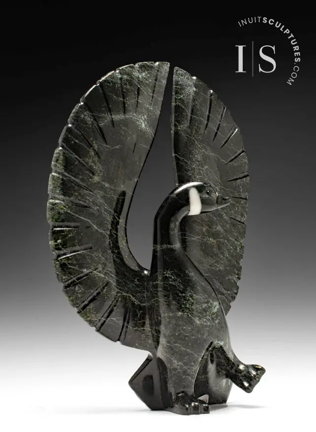 13-Inch Signed Canada Goose Carving By Johnysa Mathewsie – 'Willow' 1