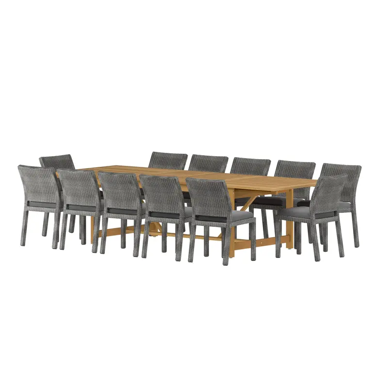 13-Piece Brown-Stackable-Chair Extendable Dining Set – Spacious Teak Patio Collection 1
