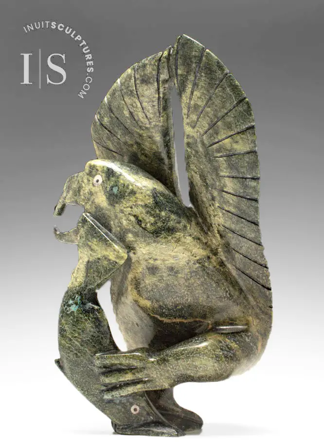 14-Inch Curator’S Choice Eagle And Fish Carving By Kakee Ningeosiak – Freedom 1