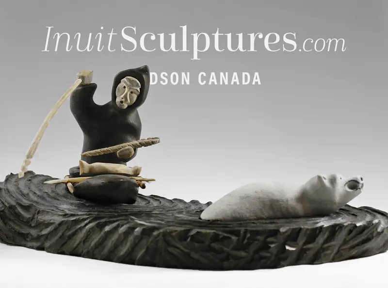 14-Inch Fisherman And Seal Carving By Moses Kamookak 1