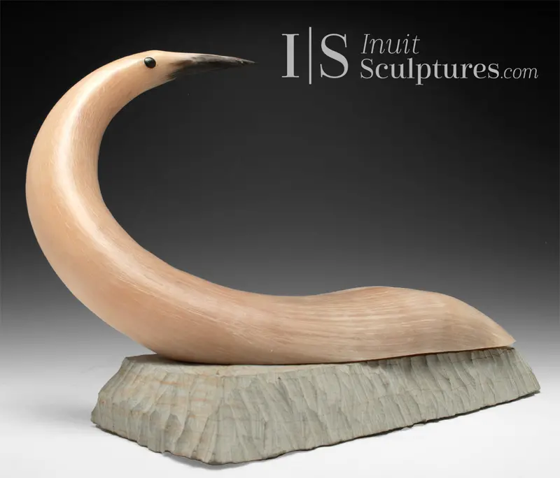 14-Inch Muskox Horn Crane Sculpture By Charlie Ookpik – 'Poised' 1