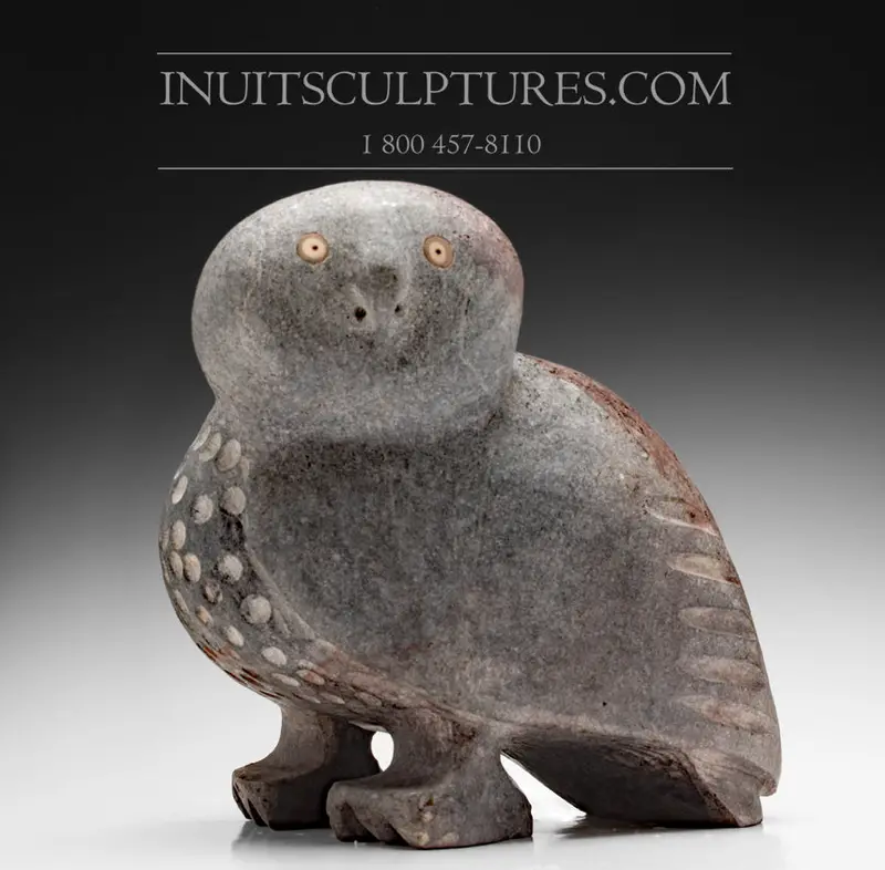 14-Inch Purple-Toned Owl – 50 Lb Stone Carving By Kupapik Ningeocheak 1