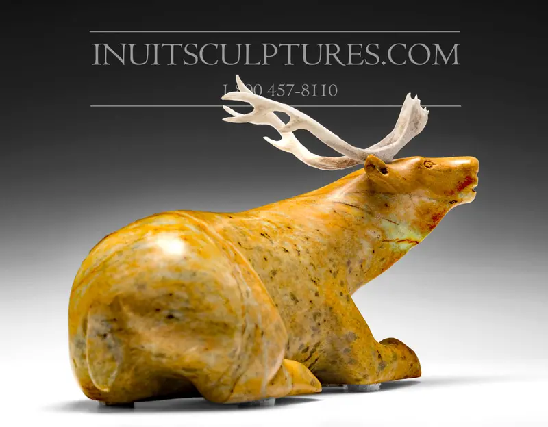 14-Inch Resting Caribou Carving By Bill Nasogaluak – Museum-Quality Inuit Sculpture 1