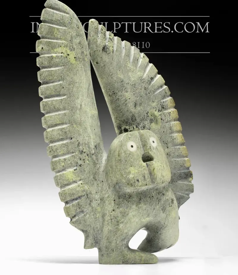 14-Inch Signature Owl Sculpture By Palaya Qiatsuq — 'On A Wing And A Prayer' 1