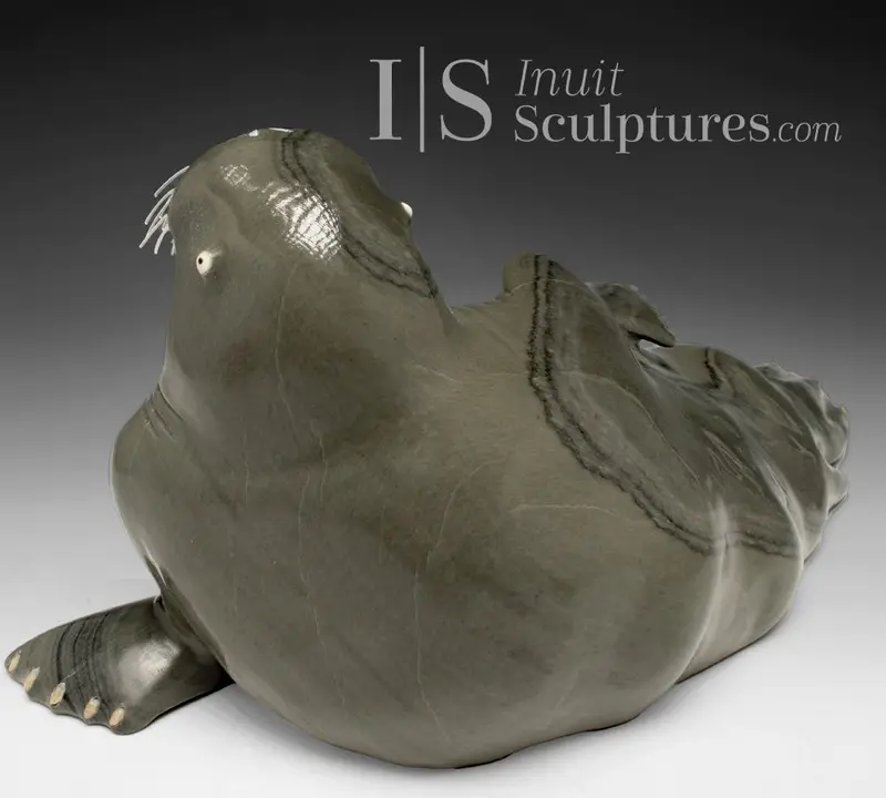 14-Inch Signature Walrus By Jimmy Iqaluq — 'Strike A Pose' Arctic Marine Sculpture 1