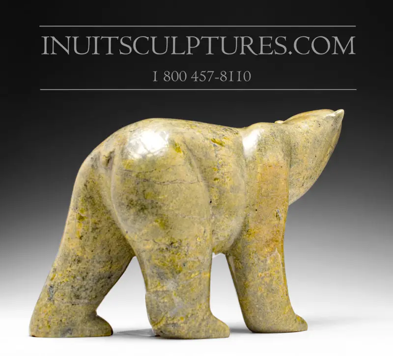 14-Inch Walking Bear Sculpture By Isaaci Petaulassie 1