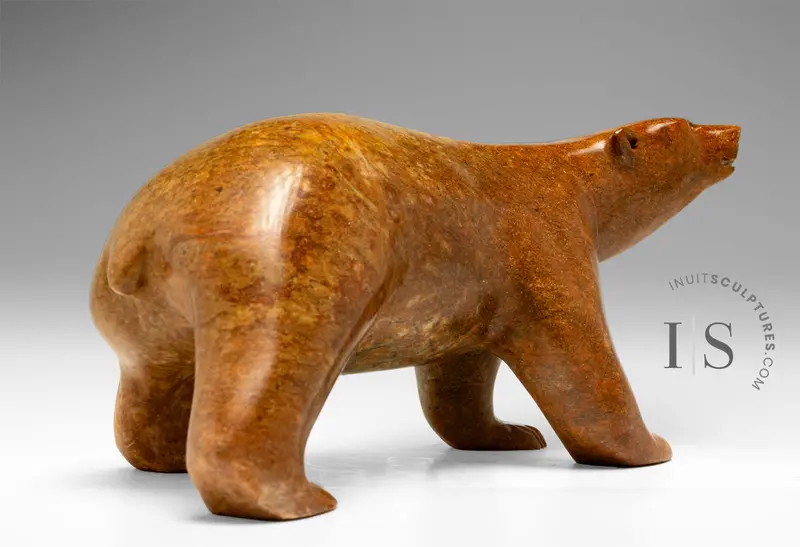 14" Walking Bear Sculpture By Bill Nasogaluak — 'Red Dawn' (Curator'S Selection) 1