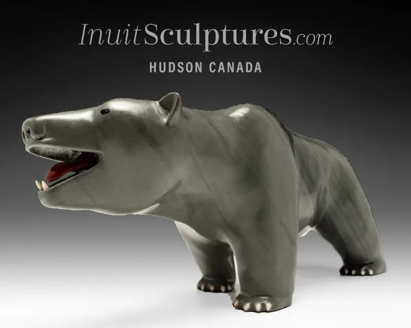 14" Walking Bear With Red Tongue By Jimmy Iqaluq *Chevron* 1