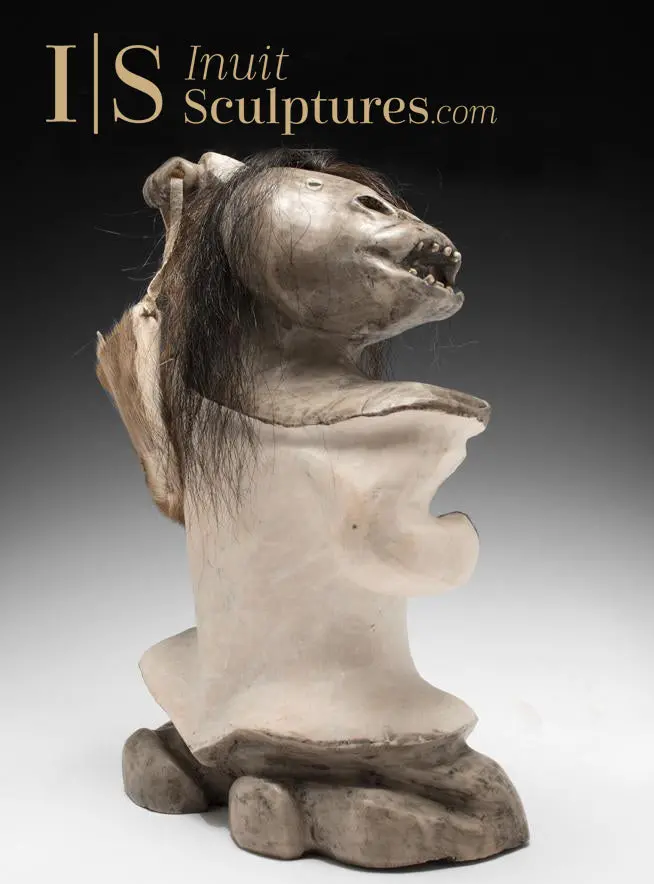 16" Fisherman Shaman Carving By Uriash Puqiqnak: 'Enchanted' 1