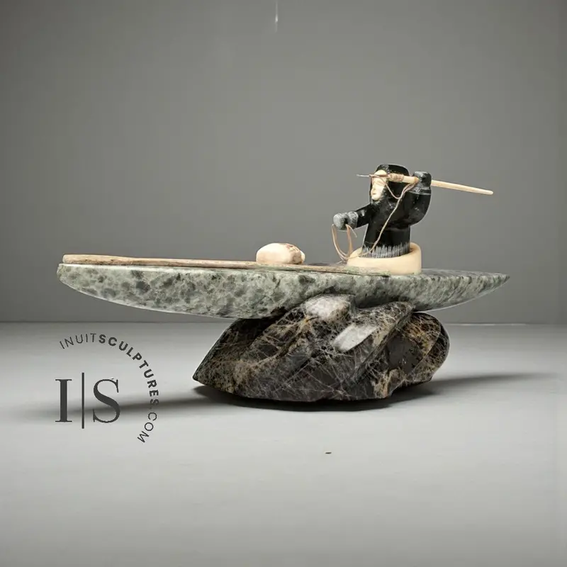 16-Inch Hunter And Kayak Sculpture By Dale Ford – 'Shooting The Rapids' Scene 1