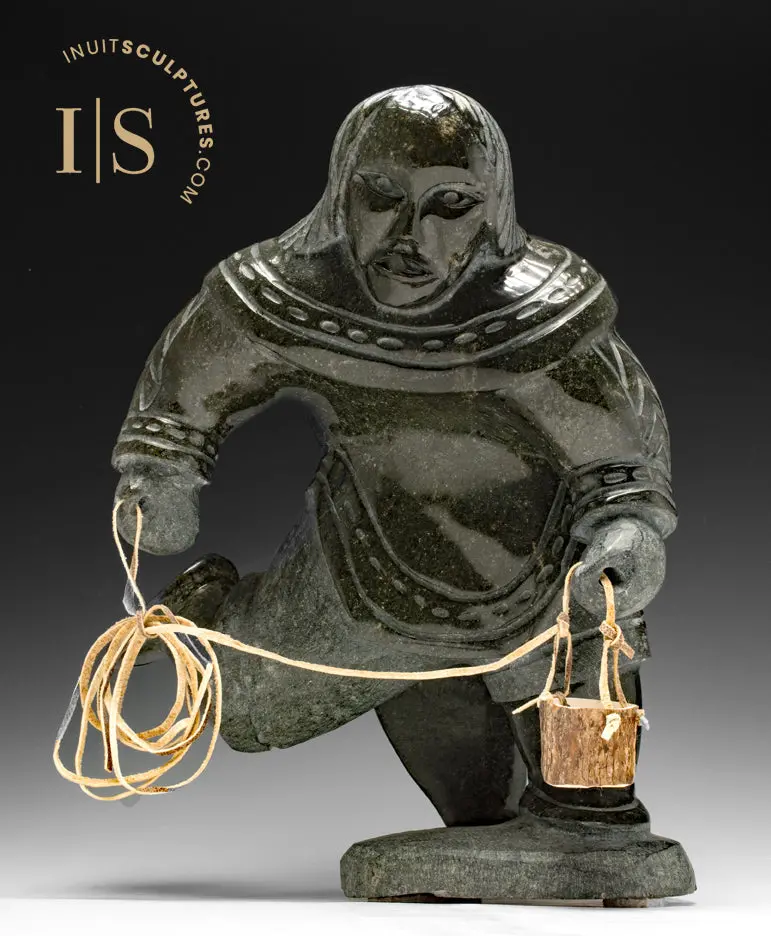 16-Inch Signed Inuk Woman Carving By Jaco Ishulutak – 'Amka' 1