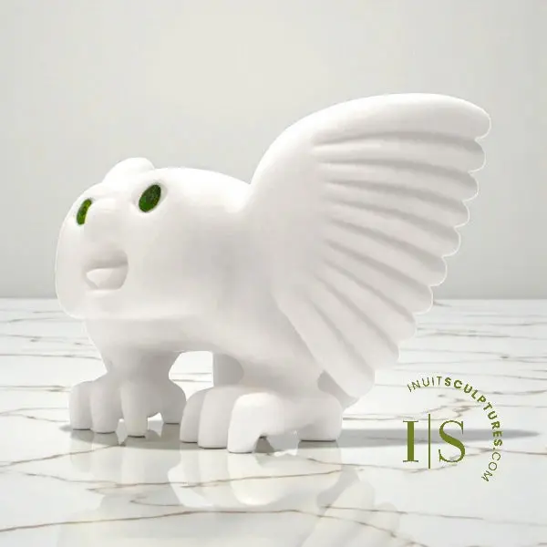 16-Inch Snowy Owl Carving By Toonoo Sharky – 'Fledgling Life' 1