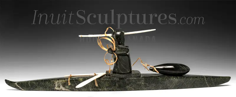 17-Inch Hunter-In-Kayak Sculpture By Noah Jaw – 'Laser Precision' 1
