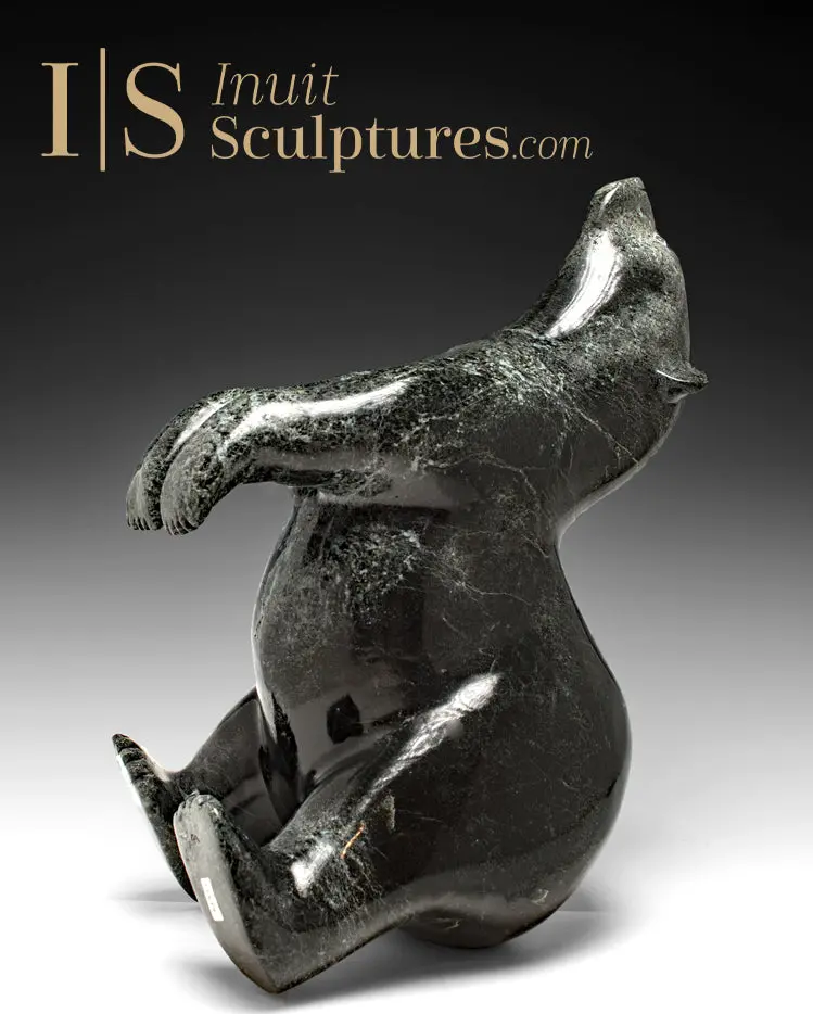 18-Inch Rare Seated Bear Carving By Nuna Parr 1
