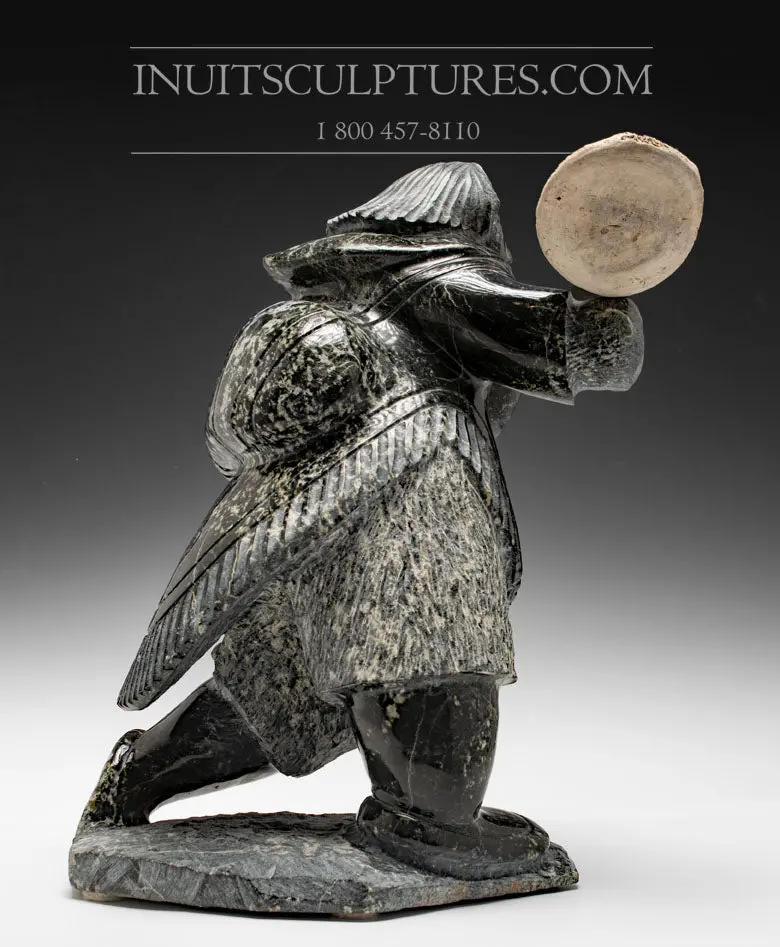 19-Inch Eskimo Drum Dancer Statue By Jaco Ishulutak 1