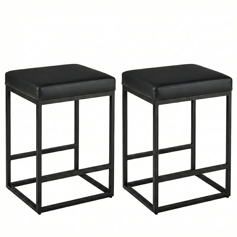 2-Piece Square Counter-Height Bar Stool Set – Pu Leather Cushions, Steel Frame & Non-Slip Feet For Kitchen Islands 1