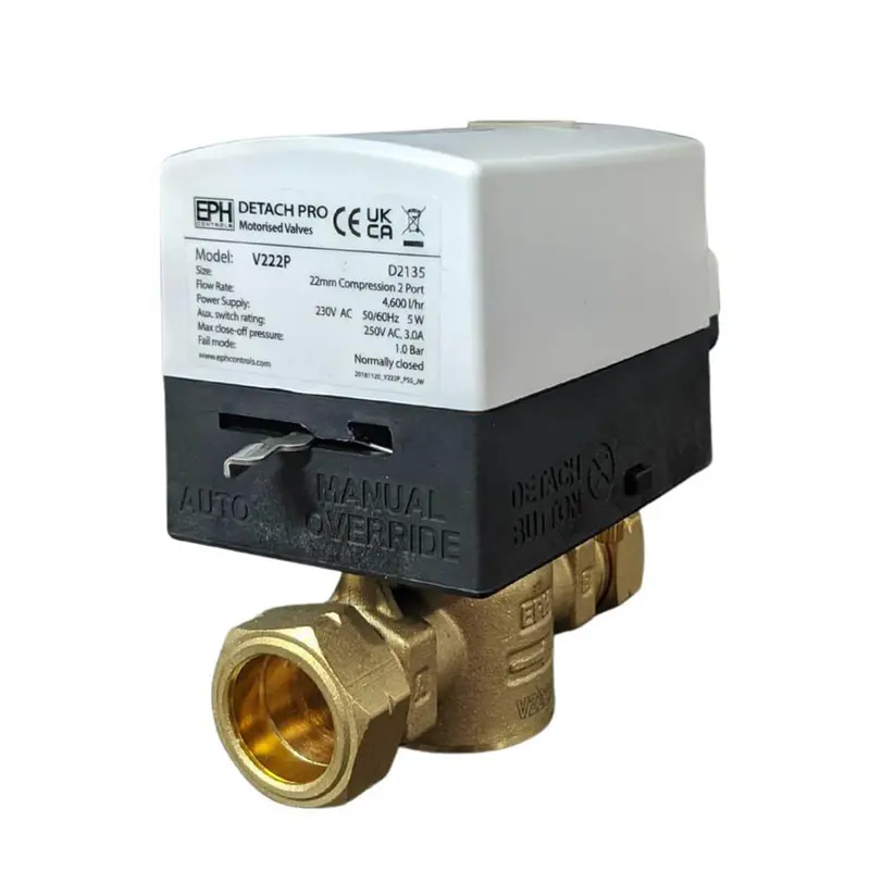 2-Port Motorized Valve For Central Heating Systems – 3/4" Copper Body, 5-Wire Control, 11A Rating, 21 Bar Max Pressure 1