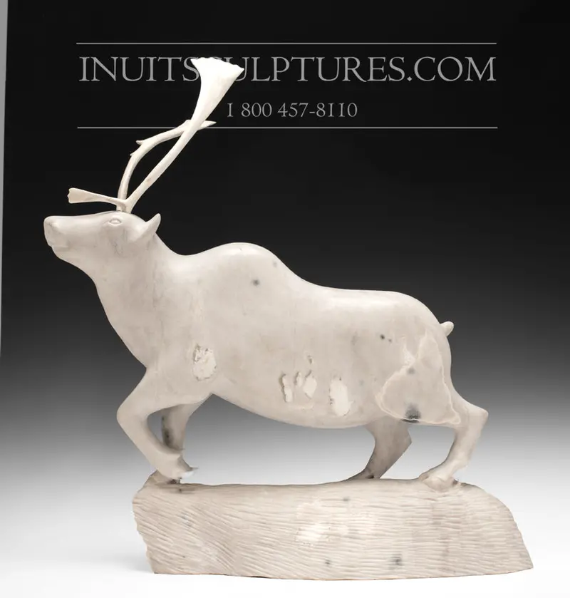 21-Inch Camouflage Caribou Museum-Grade Sculpture (2001) By Moses Koonark 1