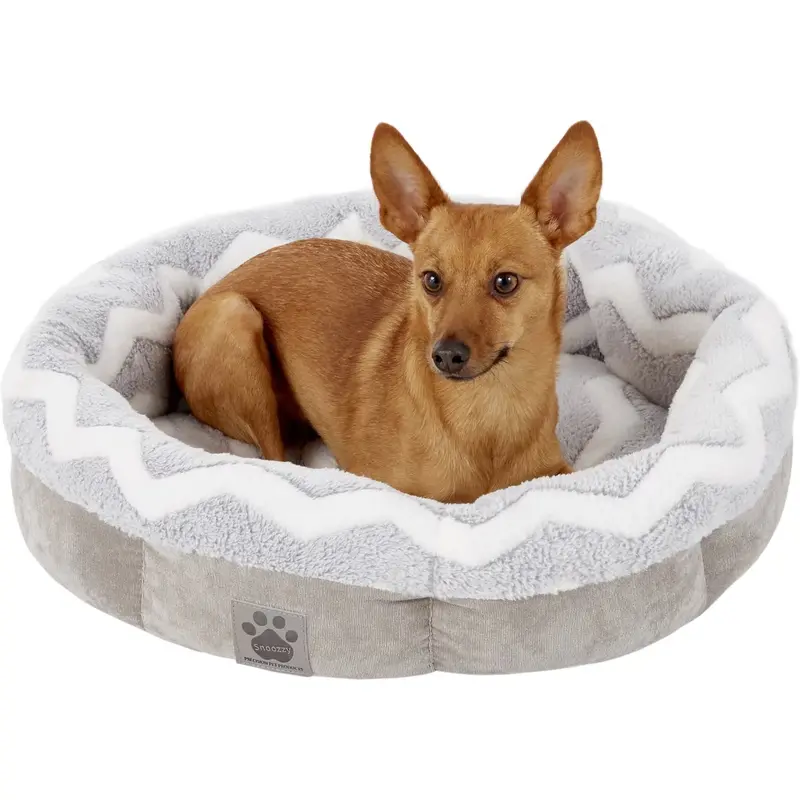 21-Inch Round Plush Pet Bed – Shearling Bolster Cat & Small Dog Cushion With Non-Slip Base 1