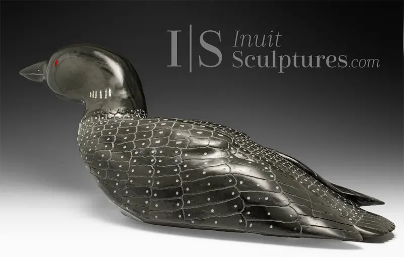 23-Inch Red-Eye Loon Sculpture By Jimmy Iqaluq – Signature 'Pin Feathers' Edition 1