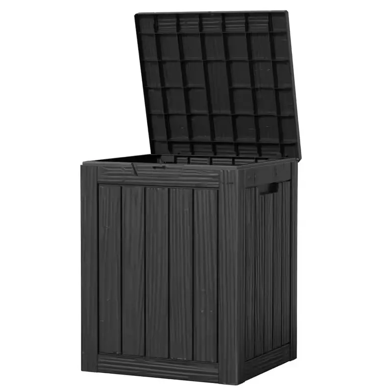 28-Gallon Weather-Resistant Deck Storage Box – Lockable Resin Chest With Wood-Grain Finish & 150-Lb Capacity 1