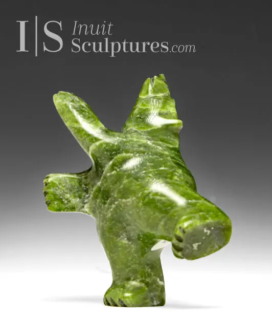 4-Inch Dancing Green Bear Carving By Allan Sheutsiapik 1