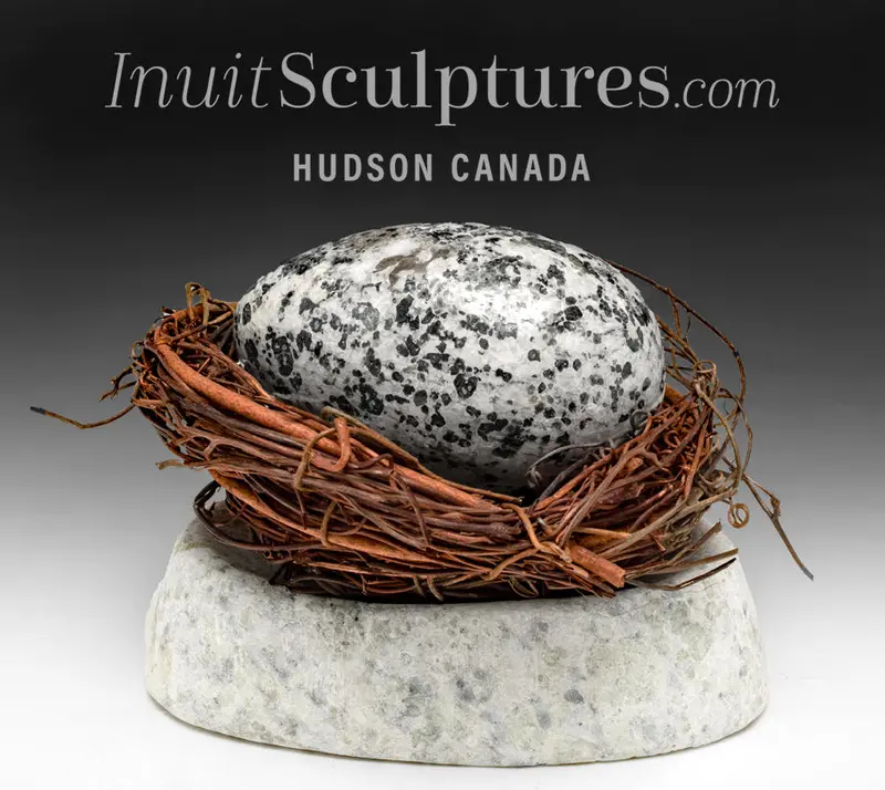 4-Inch Ptarmigan Egg And Nest Carving By Mark Pitseolak – Cozy Wildlife Scene 1