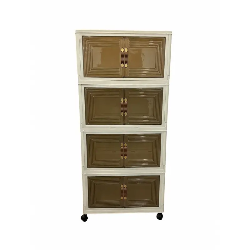 4-Tier Foldable Storage Cabinet With Casters – Space-Efficient Vertical Organizer With Doors For Living Areas 1
