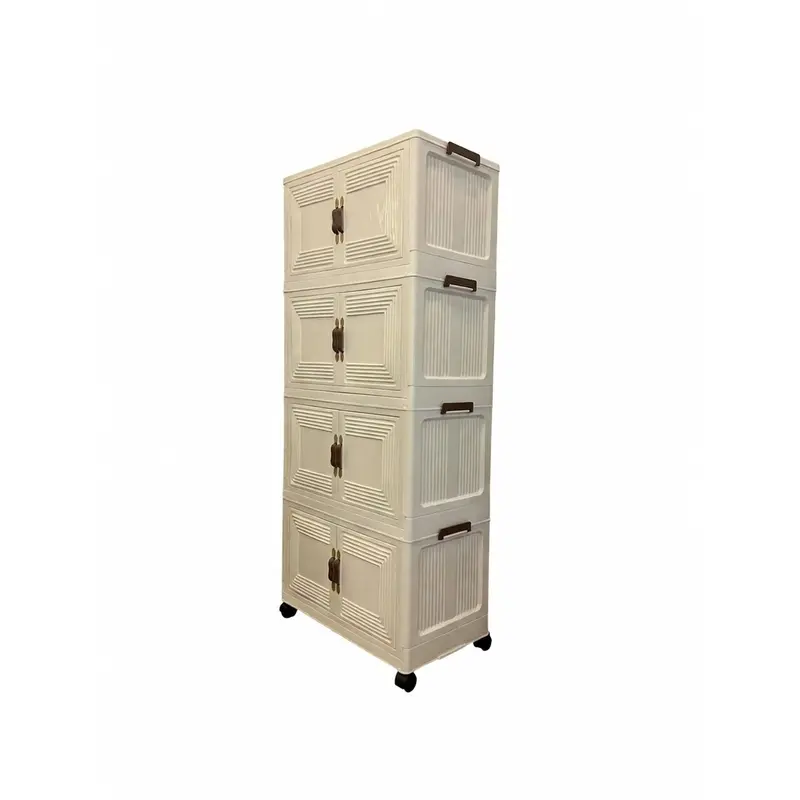 4-Tier Stackable Plastic Storage Cabinet – Rolling Door Unit With Slim Profile For Bedroom, Office Or Pantry 1