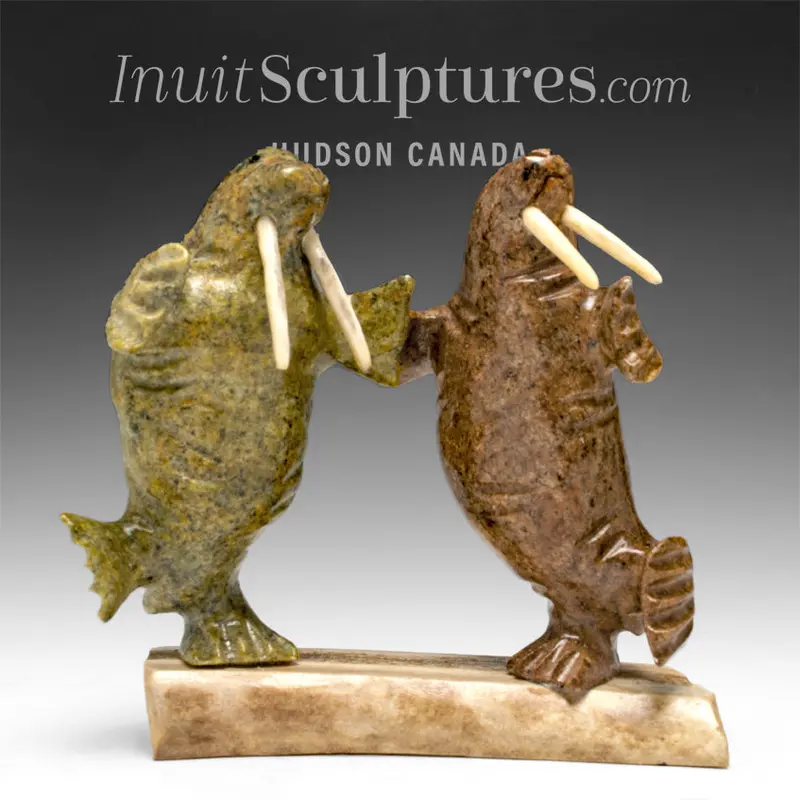 5-Inch Dancing Walruses Carving By Peter K., 'Mann' Series 1