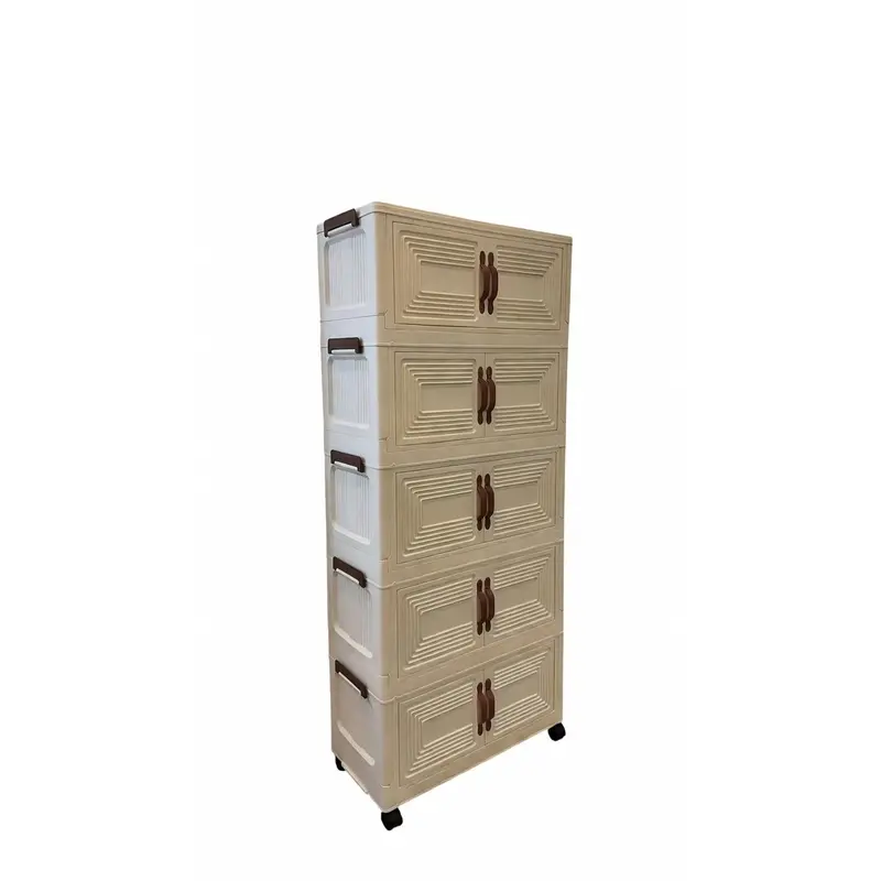 5-Tier Stackable Storage Cabinet With Wheels – Foldable Vertical Organizer With Doors For Multi-Room Use 1