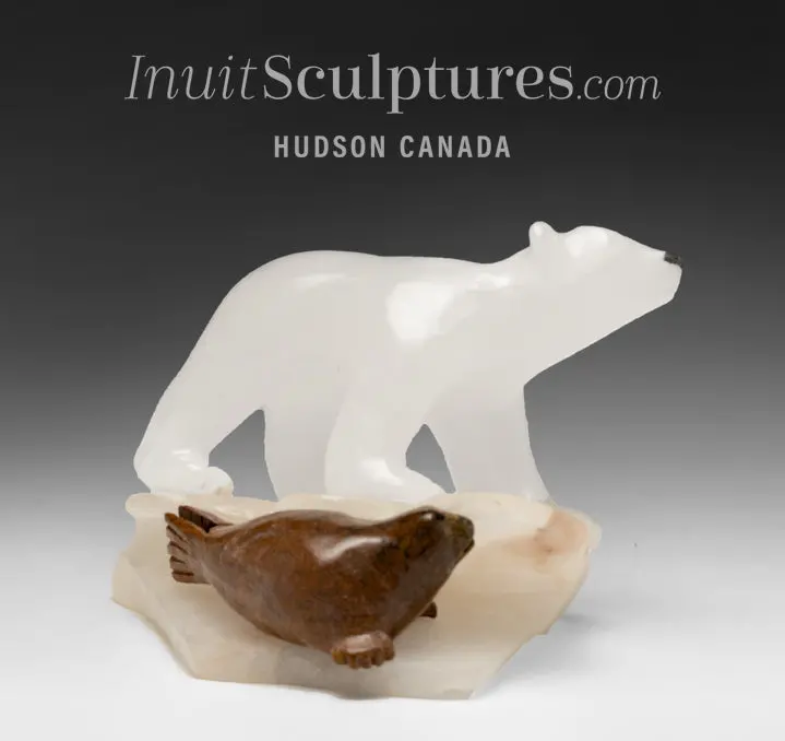 6-Inch Young Polar Bear And Seal Sculpture By Peter K. – Peek A Boo 1