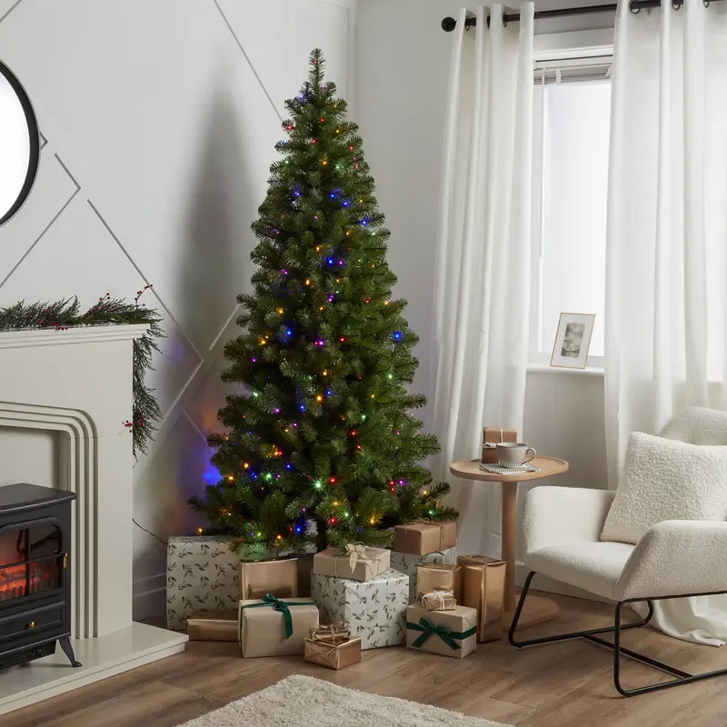 6Ft Pre-Lit Artificial Christmas Tree – 200 Led Multicolour, Hinged Design 1
