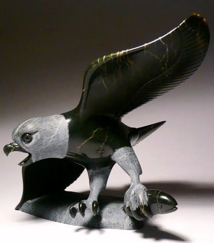 7.25-Inch Eagle With Fish Carving By Pitseolak (Pits) Qimirpik 1