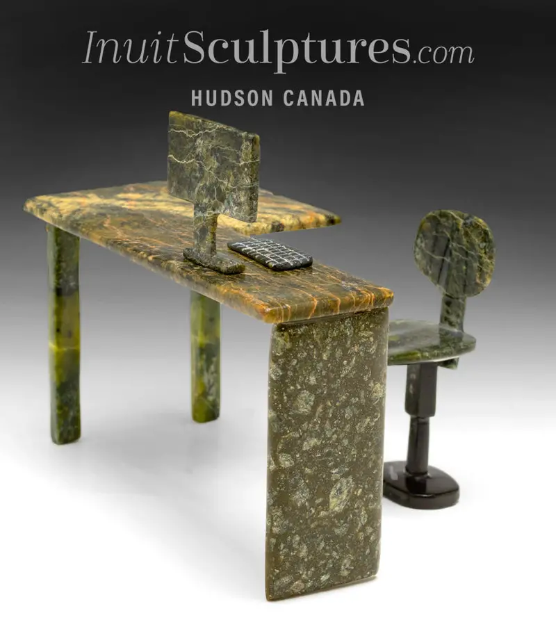 7-Inch Contemporary Desk & Computer Sculpture By Ning Ashoona — 'Business Attire' 1
